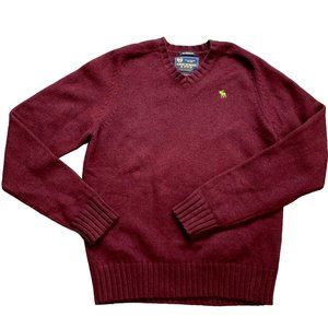 Vintage Mens L ABERCROMBIE & FITCH Burgundy Maroon WOOL CASHMERE V-Neck Sweater!